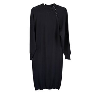 A2 VTG Amita of Florence Wool Knit Dress Button Detail Mock Neck Italy Size M